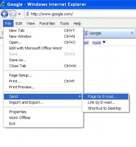 Internet Explorer Send As Web Page Screenshot
