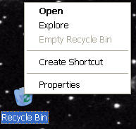 Recycle bin menu