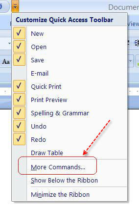 Inserting Additional Commands in the Quick Access Toolbar