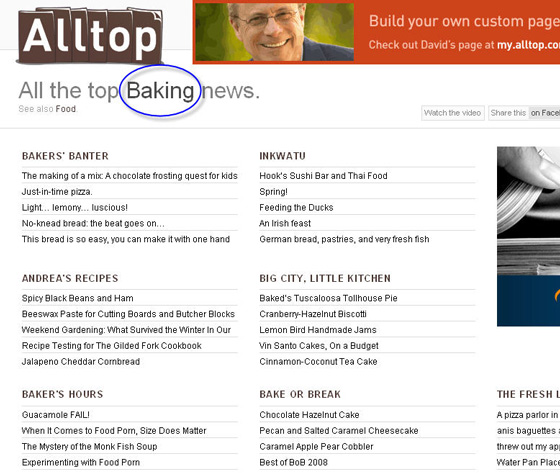 Alltop.com "Baking" Topic results