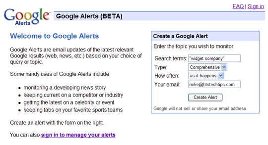 Google Alerts Login Page
