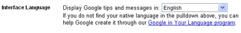 Google Search Preferences - Interface Language