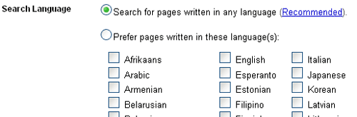 Google Search Preference - Search Language